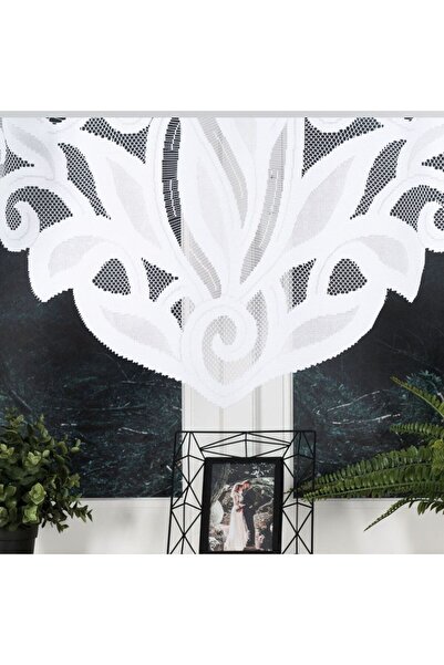 OTHERONE POLA - Ready-made jacquard curtain with a cut at the bottom - 300x160 cm - white