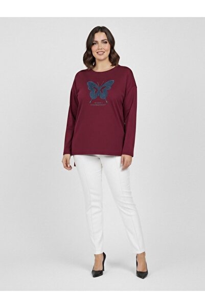 Koza Butik Women's Plus Size Long Sleeve Butterfly Pattern Modal Fabric Blouse 2017-2018-26