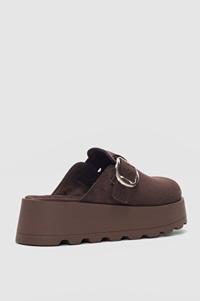 selin shoes Chory High Sole Buckle Women's Slippers-Brown Suede