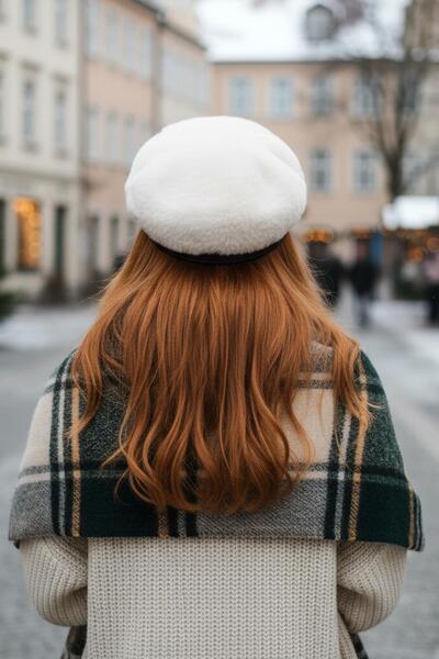 Külah Women's Premium Leather Brimmed Fur Cap Hat - White