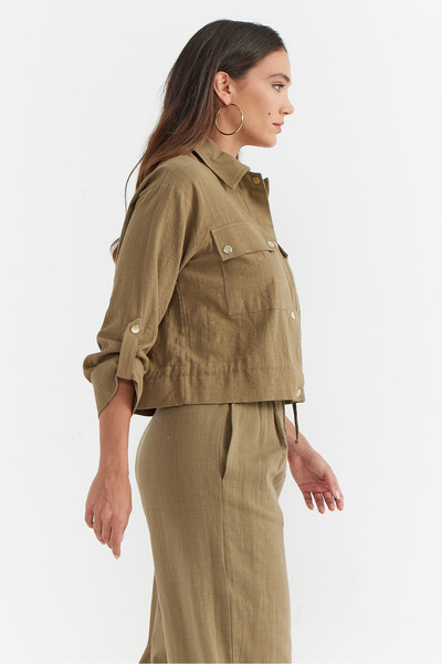 PAULMARK Γυναικείο κοντό μπουφάν με υφή με τσέπη