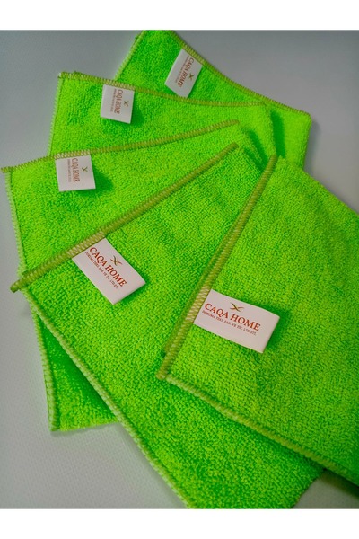 CAQA HOME 5'li Yeşil 40x40 Cm Mikrofiber Mutfak Ve Genel Temizlik Bezi, Mikro...