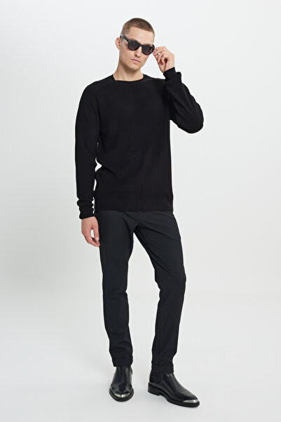 AC&Co / Altınyıldız Classics Black Standard Fit Regular Cut Crew Neck Patterned Knitwear Sweater