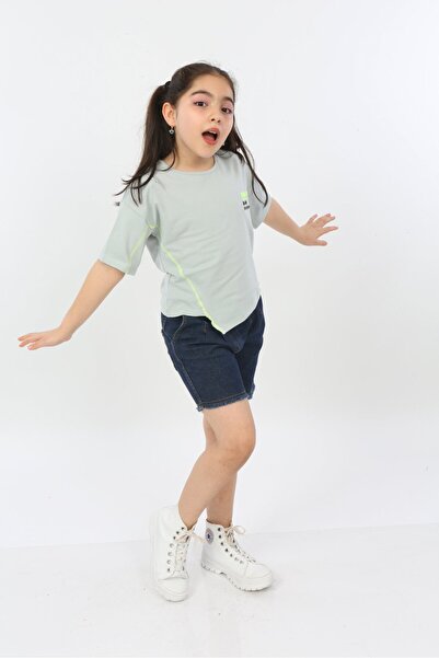 Toontoy تي شيرت بناتي مطبوع برقبة دائرية وأكمام قصيرة غير متماثل