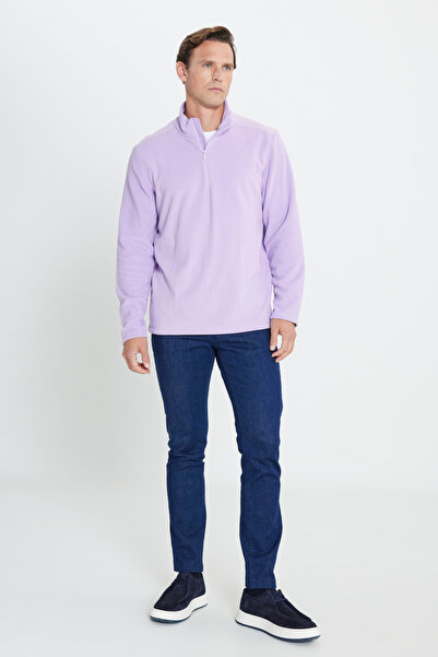 AC&Co / Altınyıldız Classics Lila Anti-Pilling Non-Pilling Standard Fit Mock Neck Fleece Sweatshirt