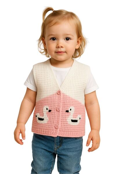 Uretti Çiğdem 1390 5585 Hand-Knitted Duck Pattern Vest - 1 - 3 Years