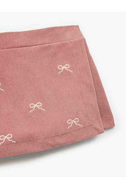 Koton Mini Shorts Skirt with Bow Embroidery Detail