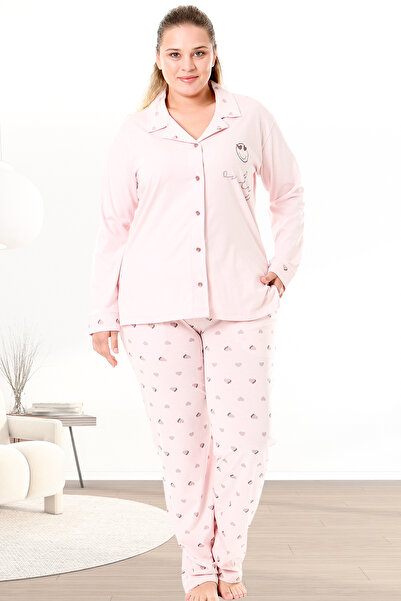 Bella Linda Buttoned Cotton Long Sleeve Plus Size Pajama Set