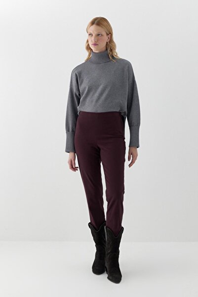 MARKALİSTE Elastic Waist Gabardine Trousers Burgundy