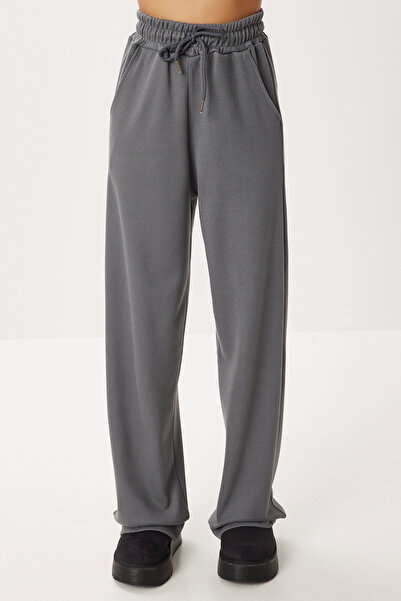 Lovelyİstanbul Hooded Zippered Knitted Top and Bottom Set Lci0049 Smoked