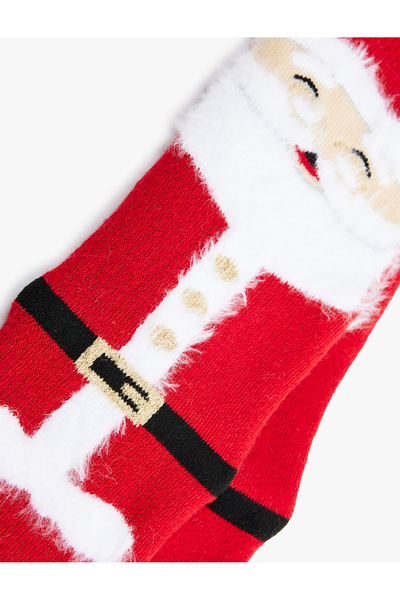 Koton Santa Claus Printed Feather Detailed Cotton Towel Socks