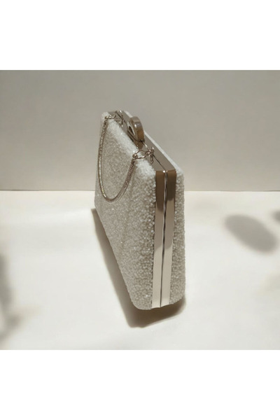 Butik Pearl-Looking Beaded Hard Box Evening Bag / Clutch Bag / with Shoulder Strap