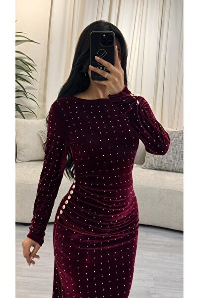 SELSAL Velvet dress with a crystal-studded collar