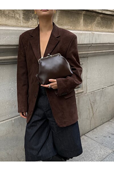 ILOT.ISTANBUL | Nostaljik Tokalı Klipsli Portföy Omuz Çantası Kahverengi Cüzdan Tipi Klasik Model