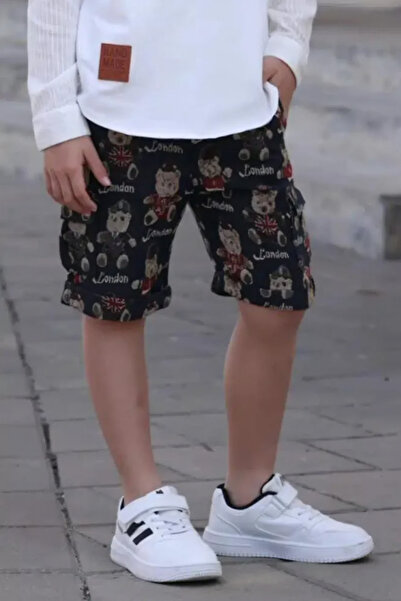 Alesaei-mondo tondo Boys' shorts with bear print 4111