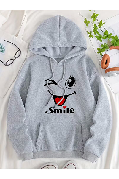 PENTHİLUS بغطاء رأس ، سترة رياضية مريحة ذات ملمس ناعم مع طباعة ابتسامة لطيفة ...