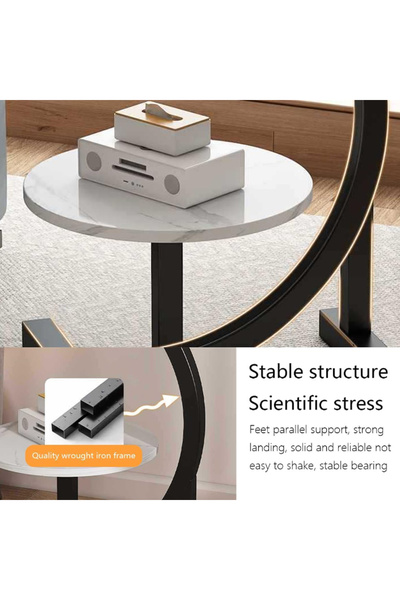 HayaBazaar 2 Tiers C-Shaped Side Table,Coffee Table, with Metal Frame, for Living Room, Bedroom (Brown-2 Tier)