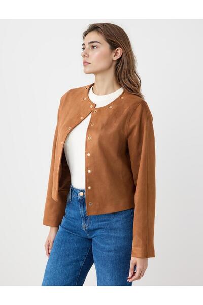 Jimmy Key Кафяво яке от велур с прав крой и копчета