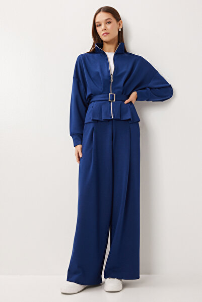 Lovelyİstanbul Belted Top and Bottom Modal Set Lby0024 Dark Blue