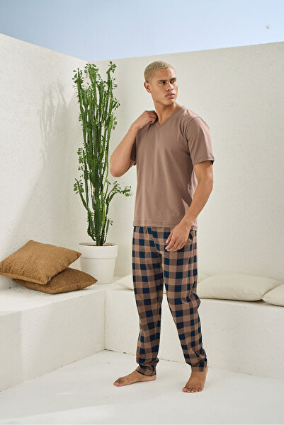 KLY 100% Cotton Men's Plus Size V-Neck Pajama Set Stylish Design
