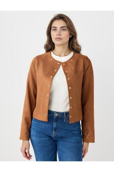 Jimmy Key Кафяво яке от велур с прав крой и копчета