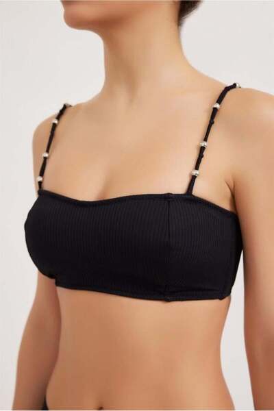 BONY SOCKS Γυναικείο μπικίνι με λουράκι με χάντρες ΜΑΥΡΟ