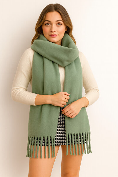 ZERAMİNE Women's Winter Tassel Scarf |   Soft Textured Thick Shawl - Soft Boucle Scarf 50X200