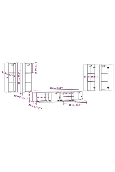 vidaxl 6 Piece TV Cabinet Set White Engineered Wood