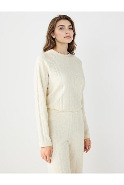 Jimmy Key Tricotat cu păr bej cu model guler rotund din material subțire Swea tricou