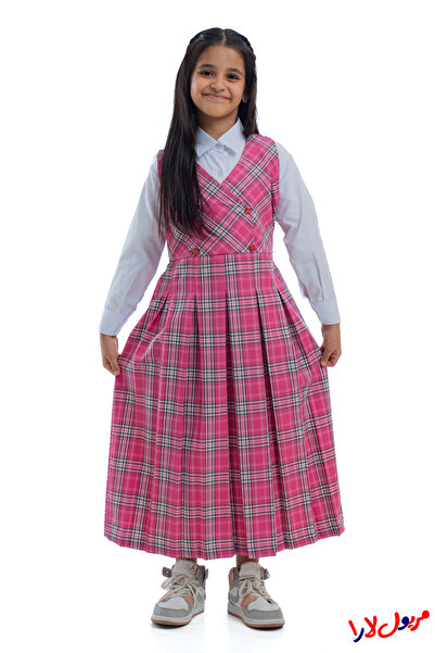 maryool lara مريول وردي كاروهات غامق درجة رقم 5 موديل اربعة زرار