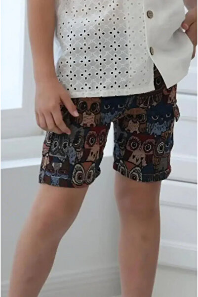 Alesaei-mondo tondo Boys' shorts with owl print 4118