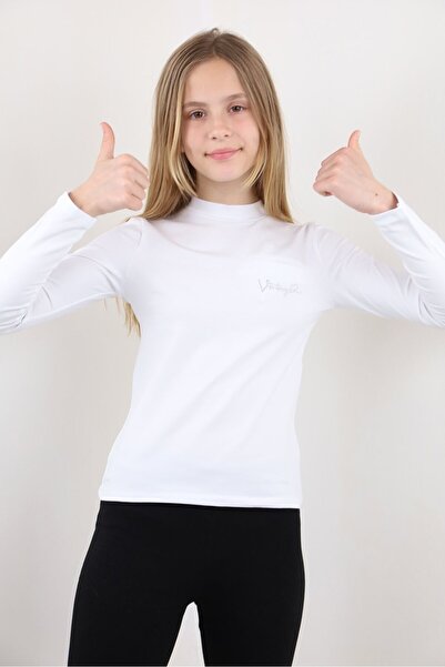 Toontoy Kız Çocuk Baskılı Dik Yaka Uzun Kollu Okul Tişört