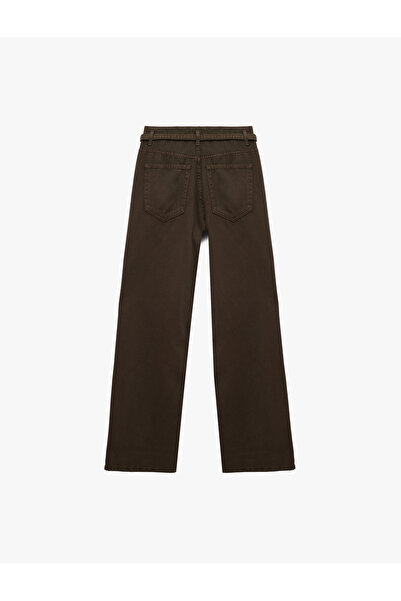 Koton Pocketed Cotton Belt Detailed High Waist Wide Leg Trousers - Wide Leg Jeans