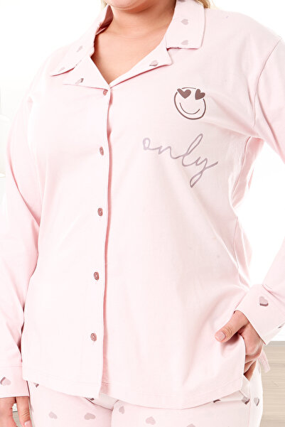Bella Linda Buttoned Cotton Long Sleeve Plus Size Pajama Set