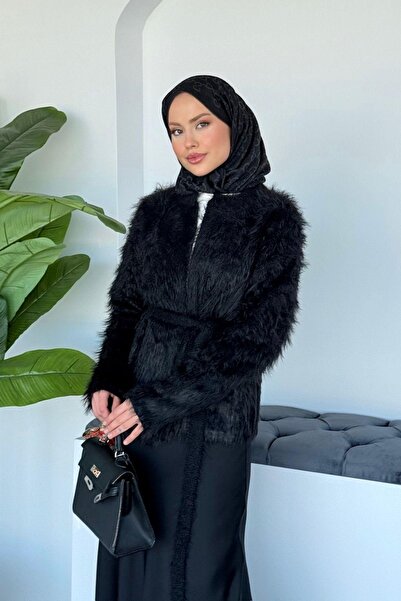 Hazamoda Μπουφάν Zehra Furry Angora Μαύρο