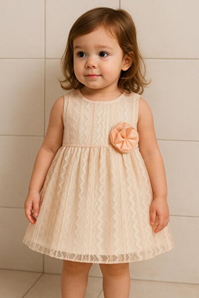 RAPAPA Girl's Powder Lace Dress – Stylish Model with Floral Detail 500525