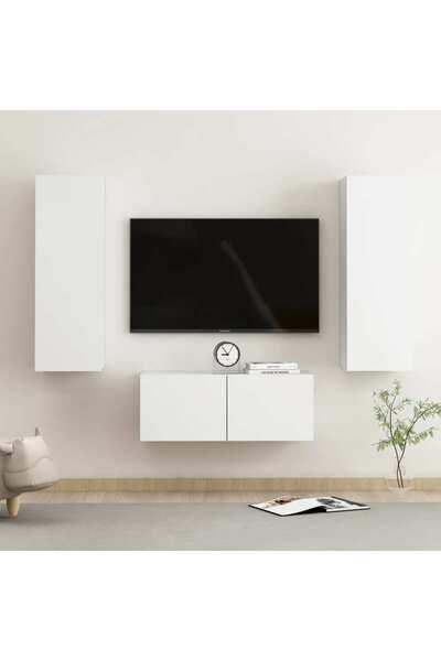 vidaxl 3 Piece TV Cabinet Set White Engineered Wood
