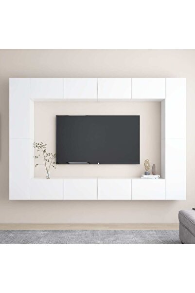 vidaxl 8 Piece TV Cabinet Set White Engineered Wood