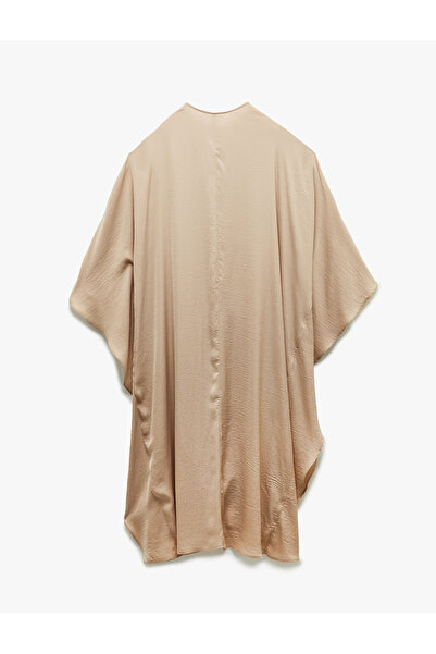 Koton Aerobin Fabric Accessory Detailed Short Batwing Sleeve Double-Breasted Long Satin Dress