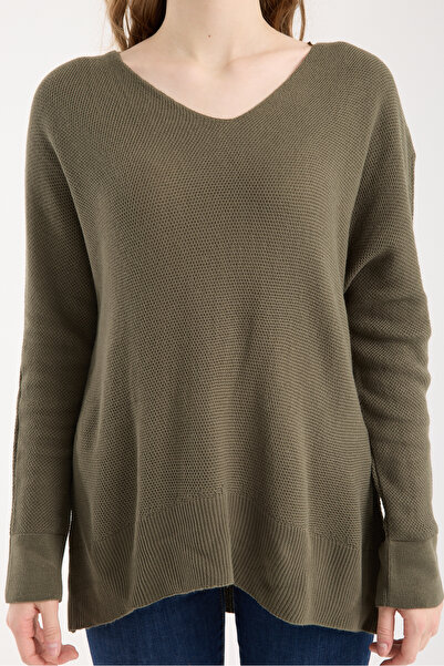 WOMENTİ Crew Neck Long Sleeve Rice Knit Sweater