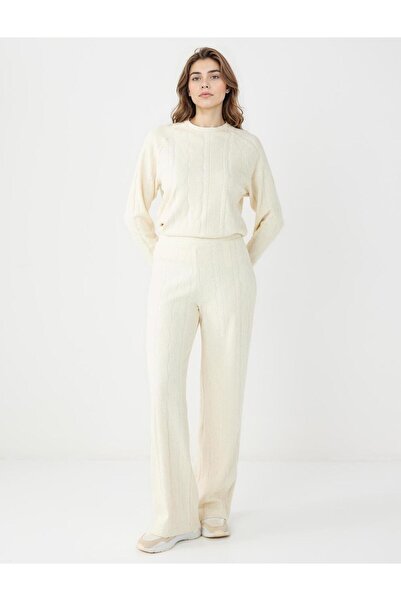 Jimmy Key Πλεκτό παντελόνι με μπεζ ψηλόμεσο σχέδιο