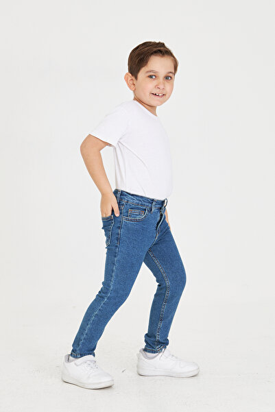 Lexsina Blue Boy's Casual Leg Slim Fit Jean Stretch Fabric Pants Adjustable Waist Elastic Lx-315A