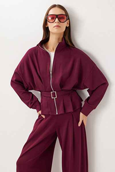 Lovelyİstanbul Belted Top and Bottom Modal Set Lby0024 Mürdüm