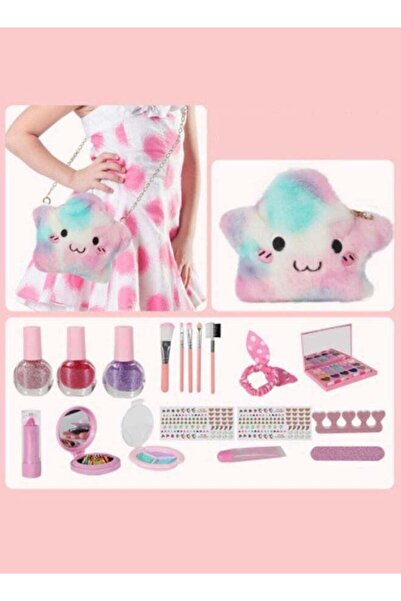 Arabest Cute Star Moon Makeup Bag ,Rainbow Eyeshadow Palette & Bunny Hair Accessories Complete Set