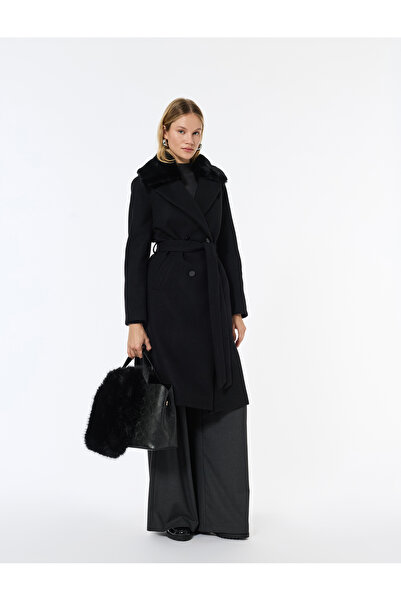 Koton Faux Fur Collar Coat with Cashmere Belt Long Sleeves