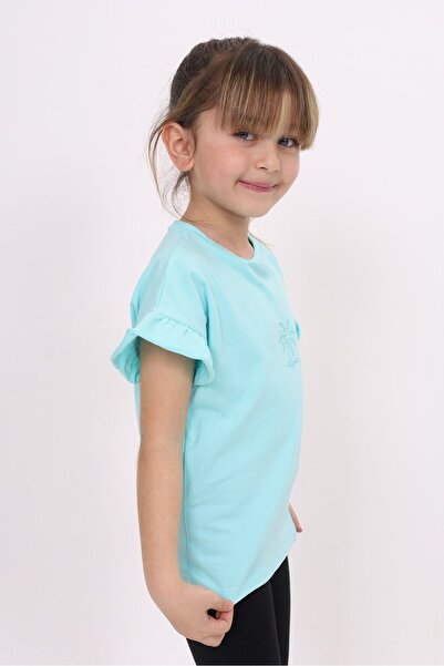 Toontoy Tricou cu volane la mâneci și decolteu rotund, imprimat, pentru fete