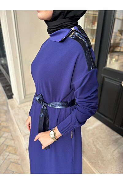 MissWhence 38822 Collar Zipper Detail Women's Dress Purple