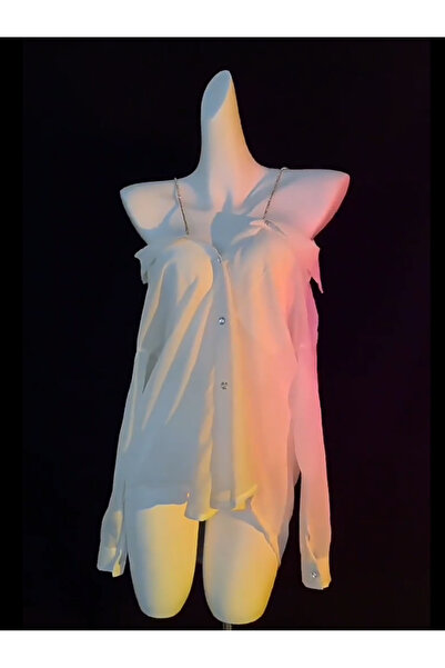 JInsh Perspective Sexy Oversize Shirt Sleepwear Shining Rhinestone Sling Costume Long Sleeves Lingerie