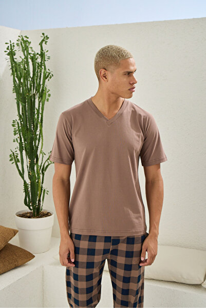 KLY 100% Cotton Men's Plus Size V-Neck Pajama Set Stylish Design