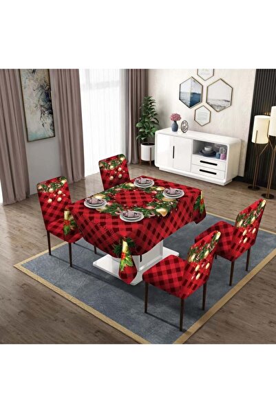 OEM Tablecloth and 4 Chair Covers Set, Christmas Pattern, Polyester, 140 x 180 cm, 6220-37/39